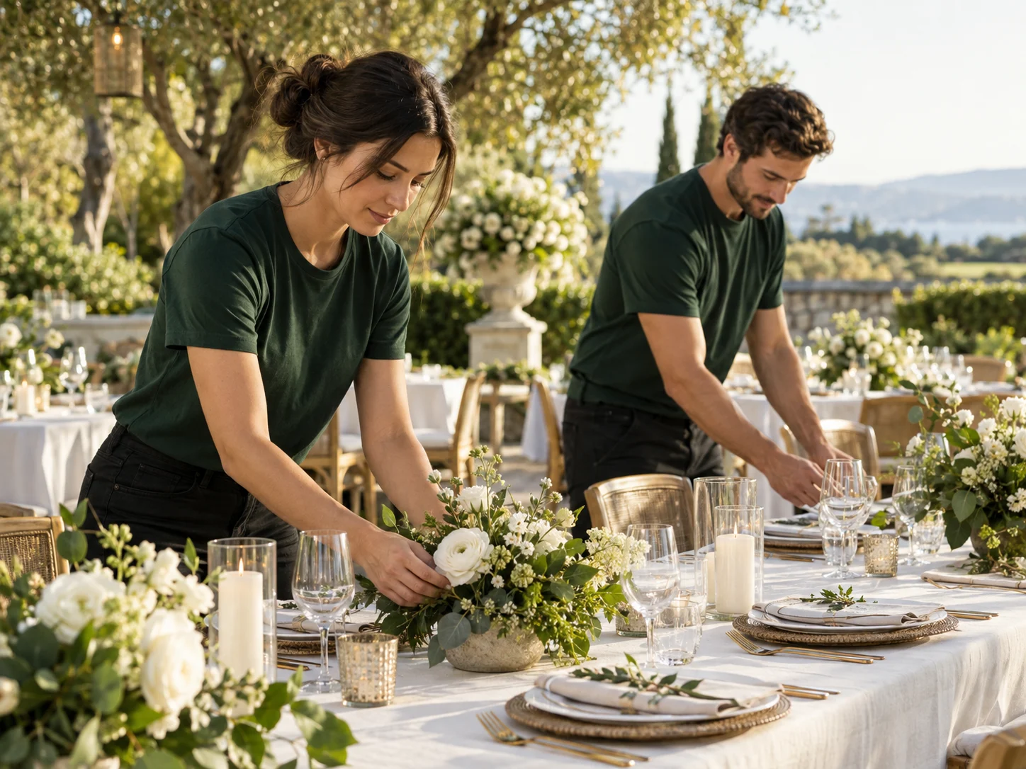 Illustrative scene of a team preparing a garden event